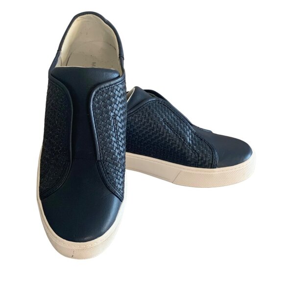 MARC FISHER Navy Blue Sanela Leather Woven Slip-On Women's Sneakers Size 8.5M - Picture 1 of 8